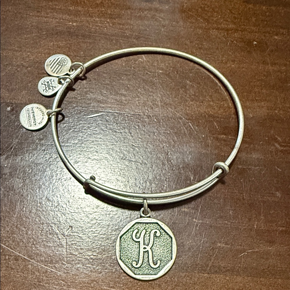 Alex and Ani Silver 'K' Charm Bangle